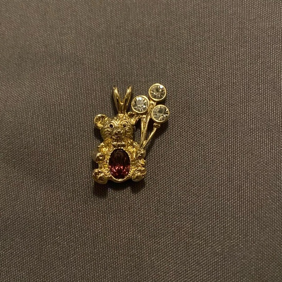 Vintage February Birthstone Teddybear with Balloons Pendant Costume Jewelry - Picture 1 of 13